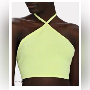 Victor Glemaud lime green tie back crop halter top